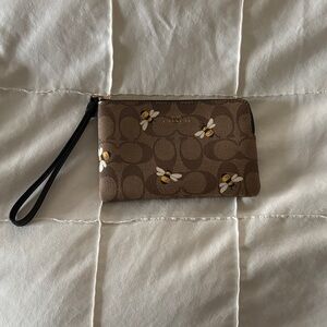 Coach Brown Wristlet with Bee Accents BRAND NEW